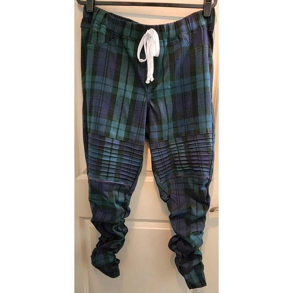 Like an Angel Womens Green Ruched Plaid Joggers Pant Size 2X